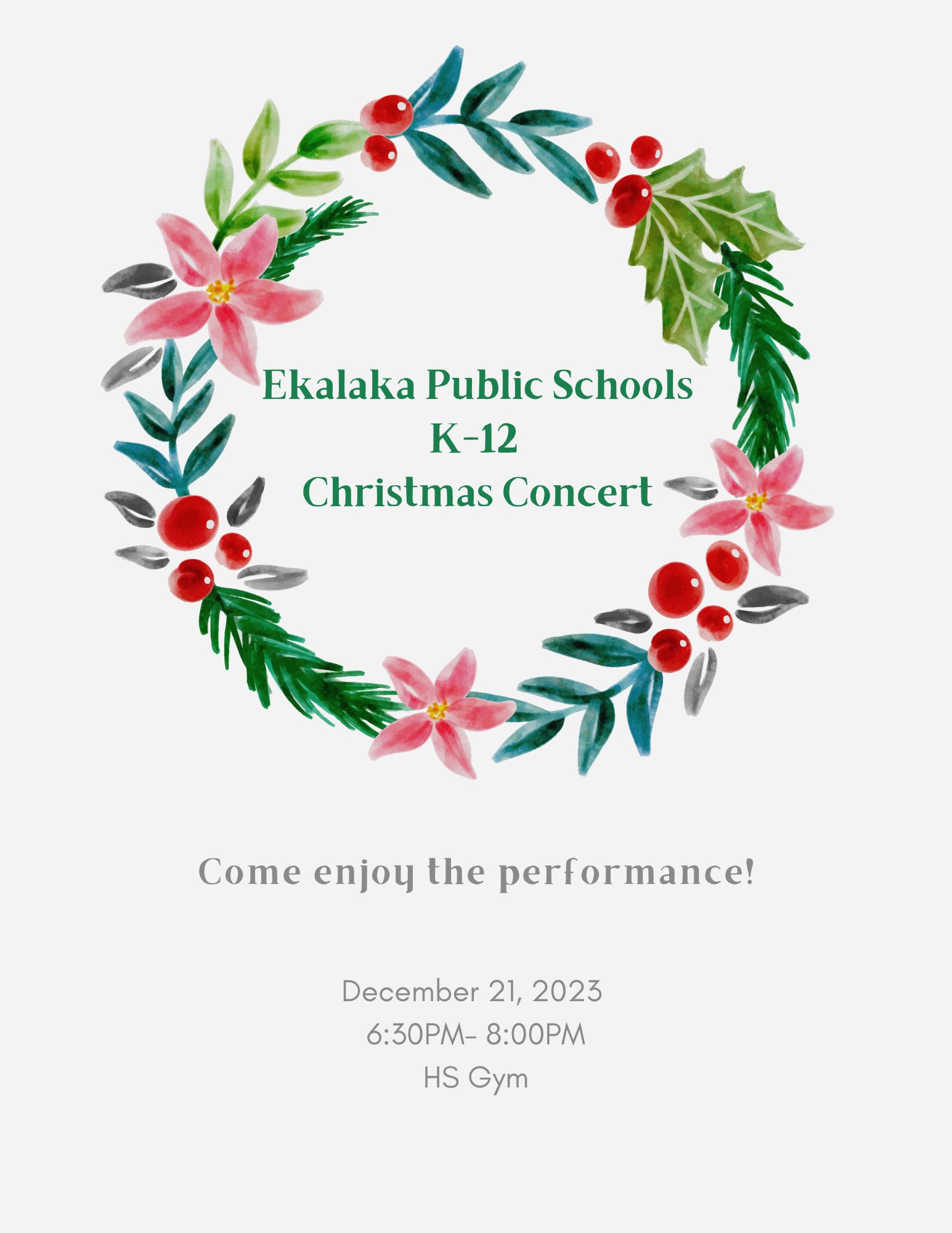 Ekalaka Public Schools K-12 Christmas Concert Performance. December 21st